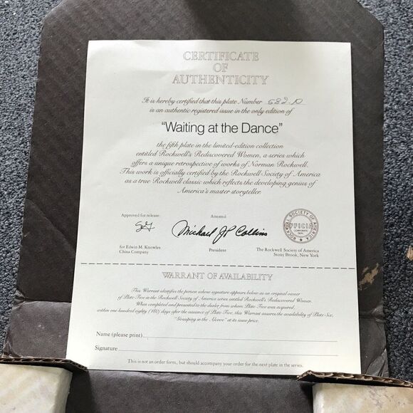 Collector Plate, "Waiting at the Dance" Norman Rockwell  Edwin M. Knowles #582 - Picture 3 of 6